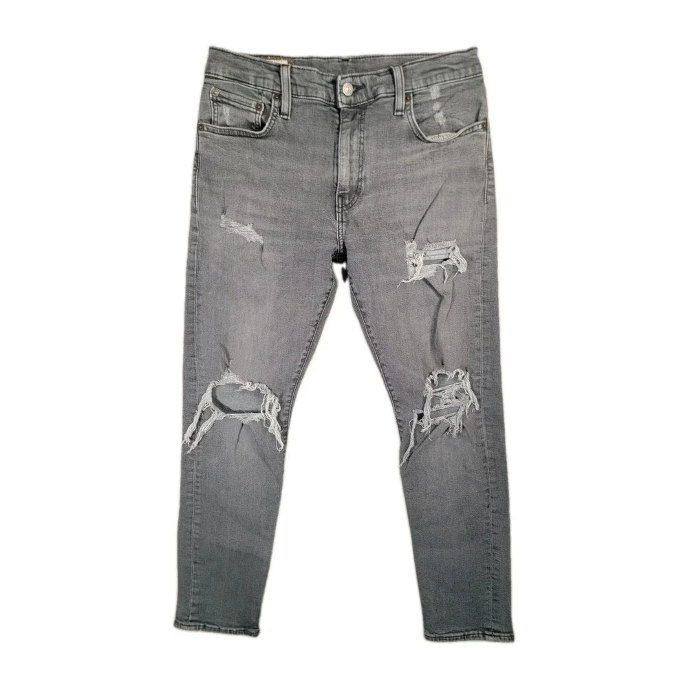 Levis Premium 512 Jeans Mens 30x30 Big E Gray Distressed Ripped Slim Taper Pants